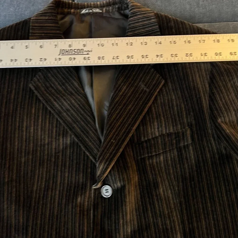 Adolfo Mens Velvet‎ Blazer 42S Brown Striped 3 Button Winter Collegiate Business